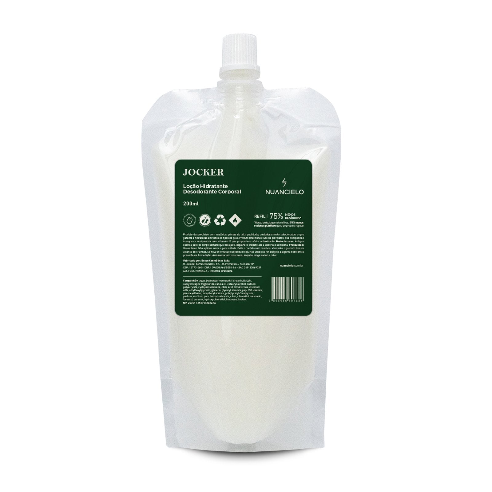 REFIL LOÇÃO HIDRATANTE DESODORANTE CORPORAL JOCKER 200ml